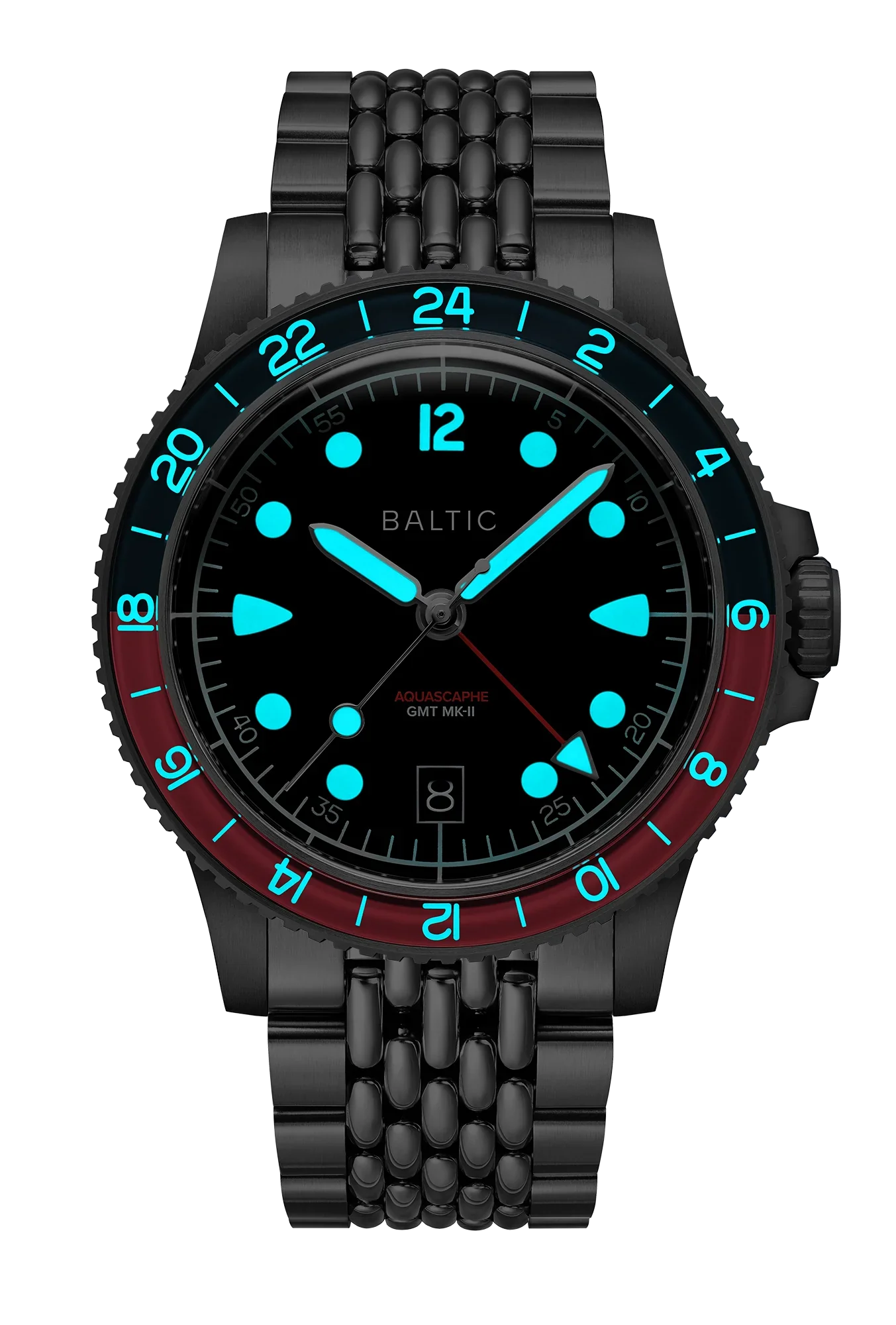 Leuchtbild der Baltic Aquascaphe GMT Mk II Red