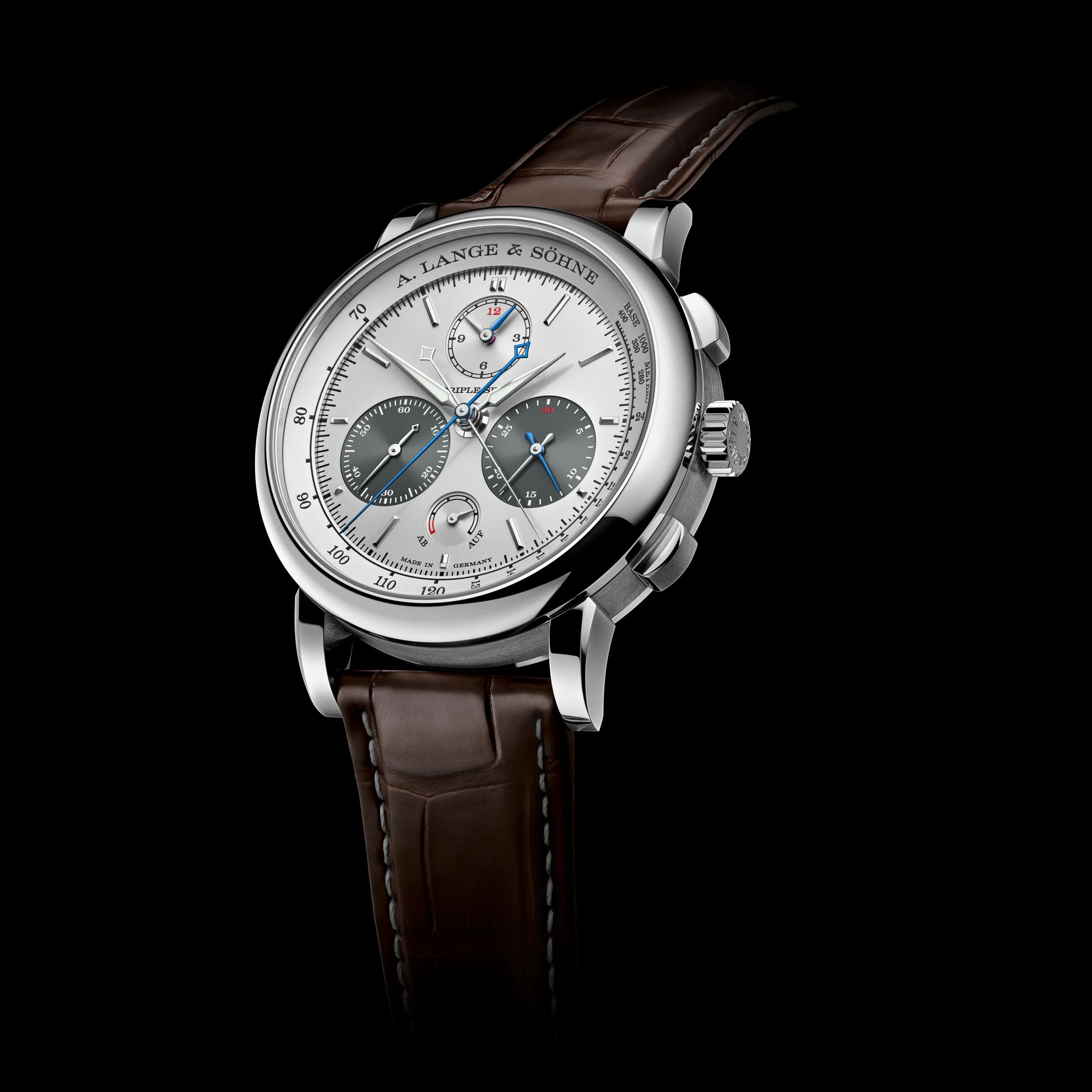 A. Lange & Söhne Triple Split 2026 in Platin am braunen Alligatorlederband