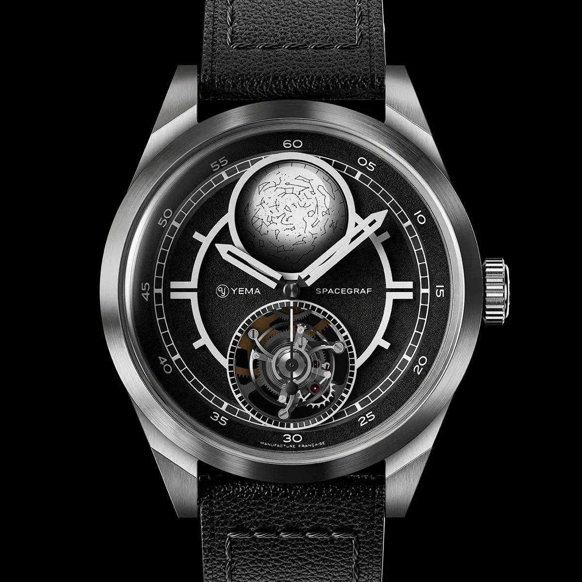 Yema Spacegraf Heure Sidérale Tourbillon Volant frontal mit Sternscheibe bei zwölf Uhr und fliegendem Tourbillon bei sechs Uhr